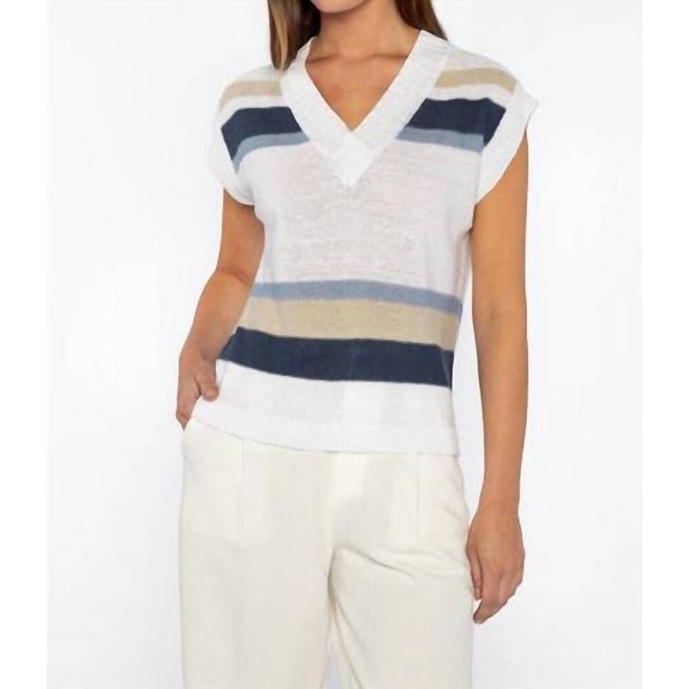NEW KINROSS women's stripe sleeveless vee top in indigo multi